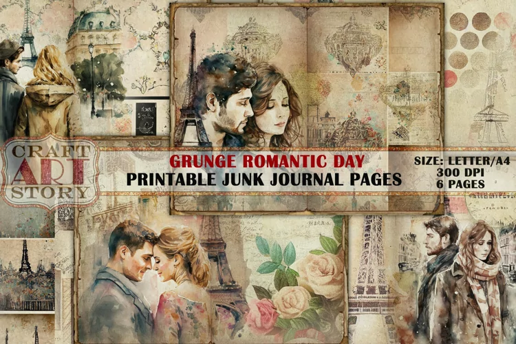 Vintage Watercolor Romantic junk journal Pages,art grunge