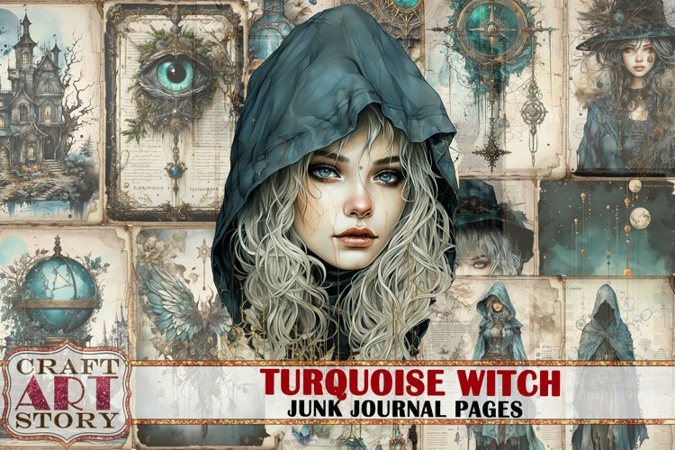 Turquoise witch Junk Journal Pages,scrapbook printables