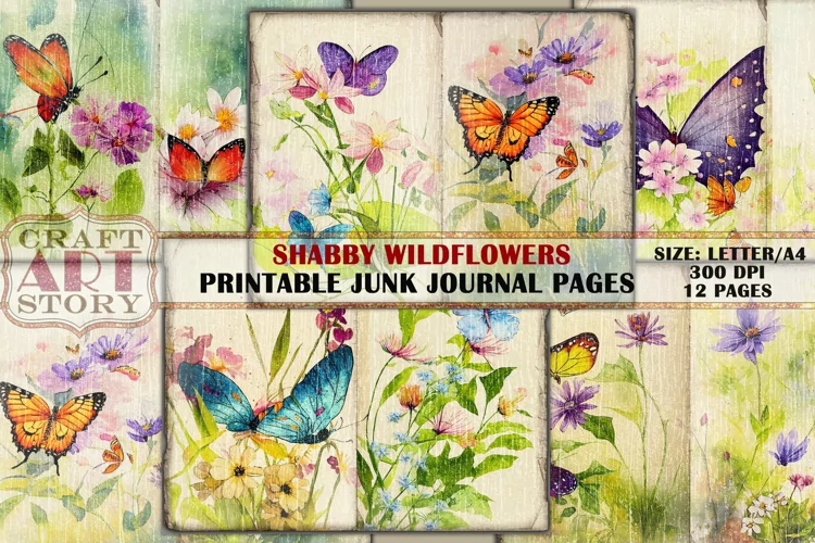 Shabby Wildflowers junk journal Pages,picture collage