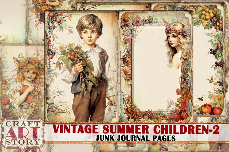 Vintage Summer children-2 junk journal pages, child life
