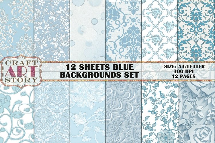 Kit Backgrounds Collage 12 Sheets BLUE