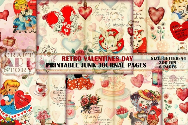 Retro Valentines Day Junk Journal Kit,Printable