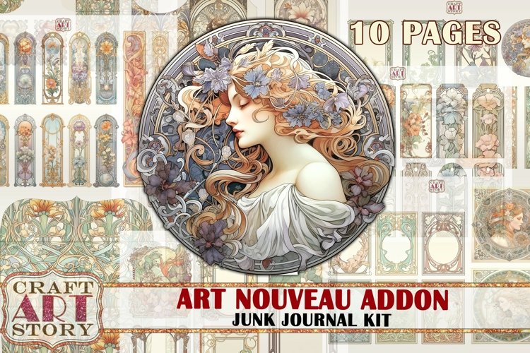 Art Nouveau Junk Journal Pages ADDON,Elegance 1900s example image 1