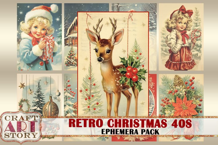 Retro Christmas Ephemera Pack,1940s papers,retro (2632043)