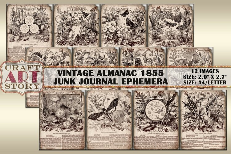 Vintage Almanac 1855 Junk Journal Ephemera example image 1