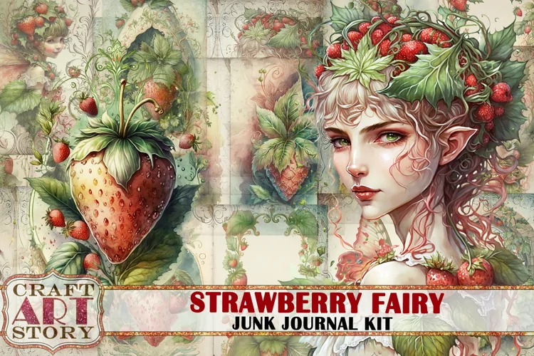 Strawberry fairy Junk Journal Pages,scrapbook digital papers