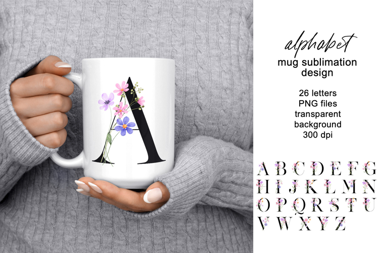 Mug sublimation design with letter, monogram, PNG file.