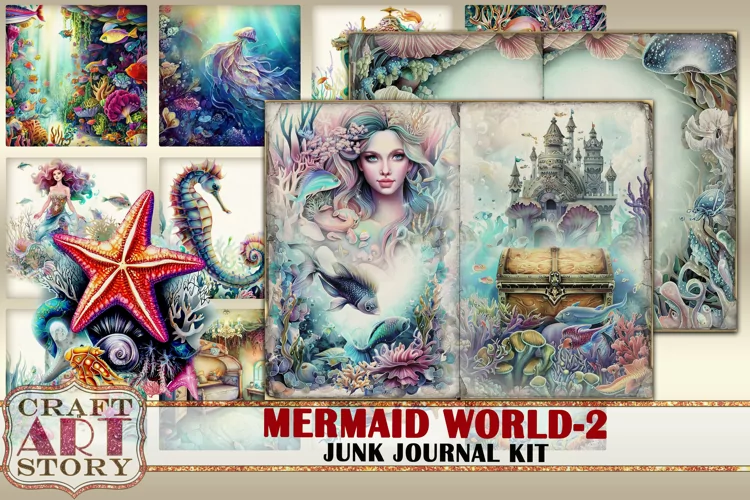 Mermaid world junk journal watercolor Kit-2,fantasy ocean