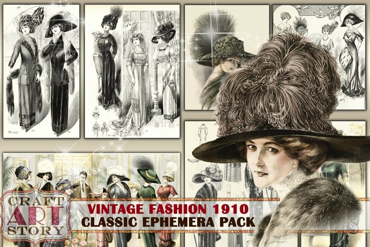 Vintage fashion 1910,Edwardian style Ephemera Pack example image 1