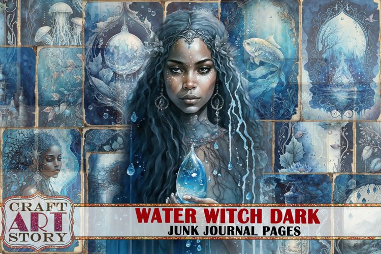 Water Witch dark Junk Journal Pages,scrapbook digital papers example image 1