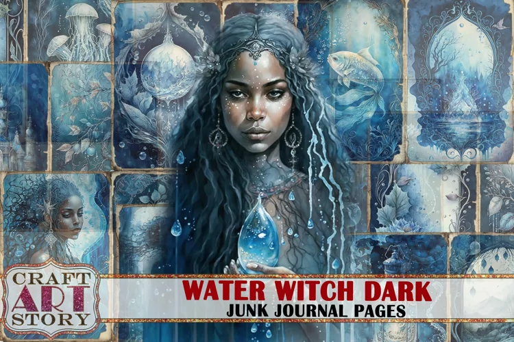 Water Witch dark Junk Journal Pages,scrapbook digital papers