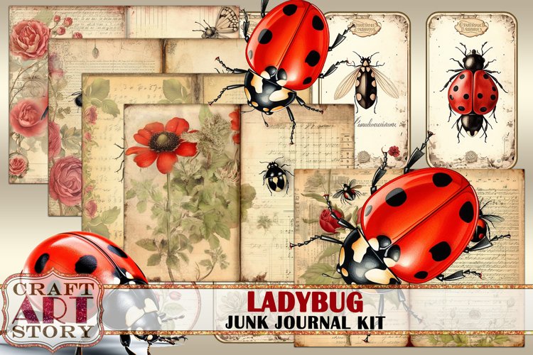 Vintage Ladybug Junk Journal Pages,Insects ephemera papers