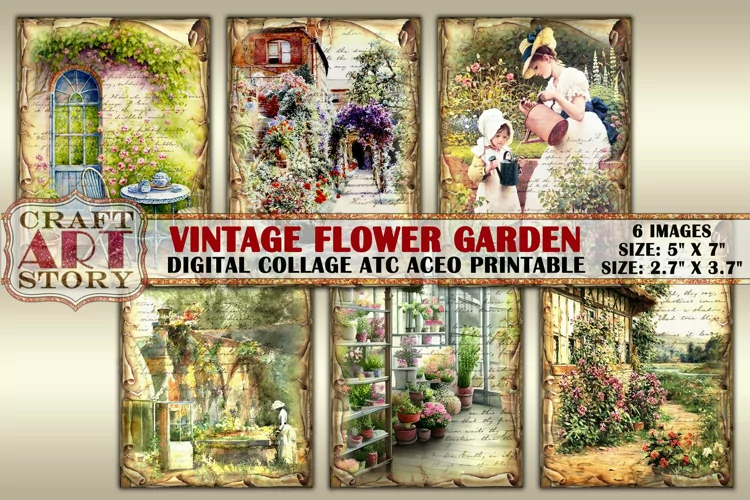 Flower garden,farm print collage,ACEO country pictures