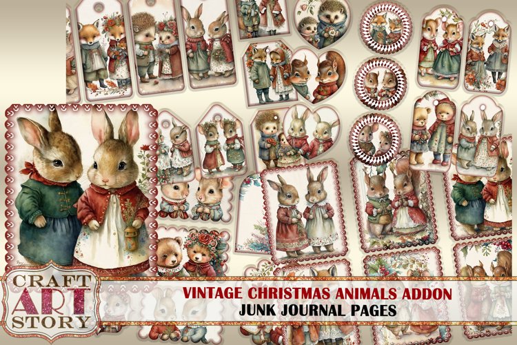 Christmas animals Junk Journal Kit ADDON,Printable Collage example image 1