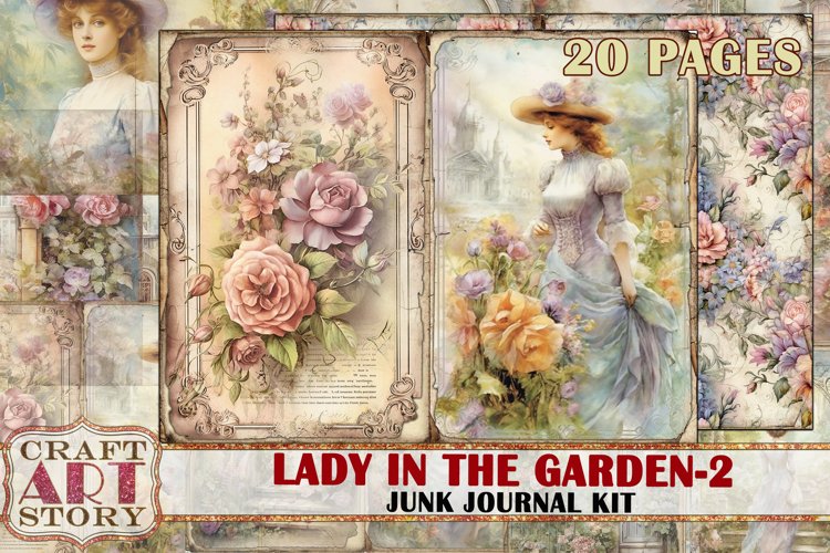 Vintage Ladies garden-2 Junk Journal Kit,victorian ephemera example image 1