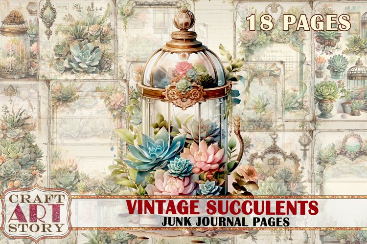 Vintage succulents Junk Journal Pages,nature floral papers