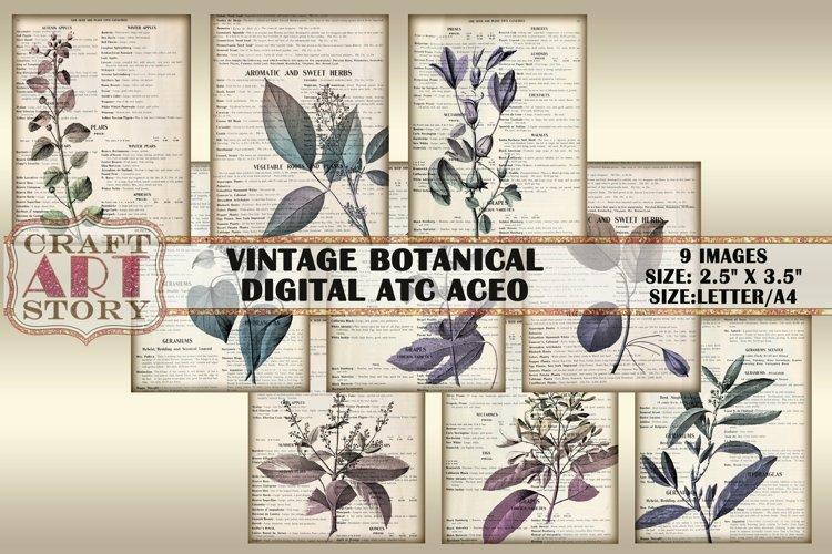 Vintage Botanical Atc ACEO, digital paper Ephemera example image 1