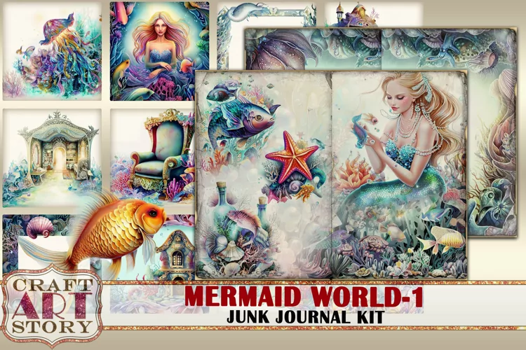 Mermaid world junk journal watercolor Kit-1,fantasy ocean