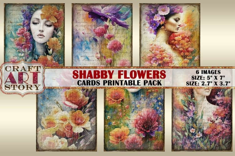 Vintage shabby chic Flowers collage,cards Atc ACEO
