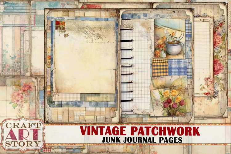 Vintage patchwork Junk Journal Pages,quilt backgrounds