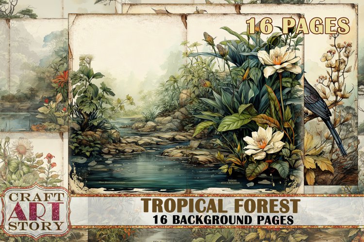 Tropical forest Blank background junk journal Pages example image 1