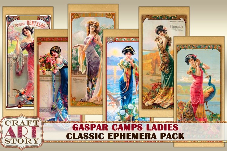Art Nouveau Women Ephemera Pack,Printable kit ephemera