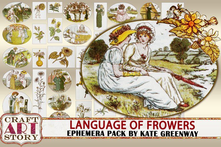 Language of Flowers Ephemera Pack,Printable kit vintage art