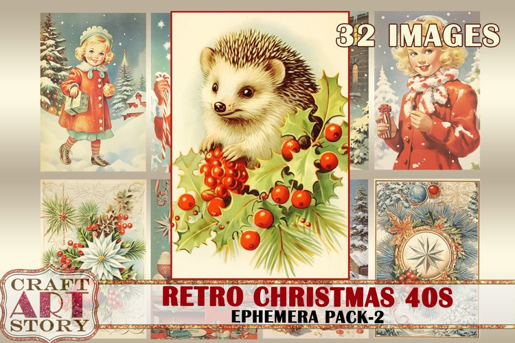 Retro Christmas Ephemera Pack,1940s papers,retro card example image 1