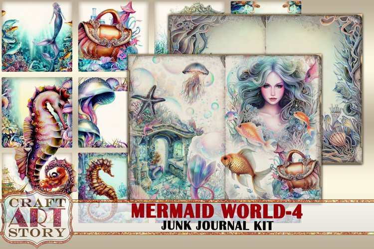 Mermaid world junk journal watercolor Kit-4,fantasy ocean example image 1