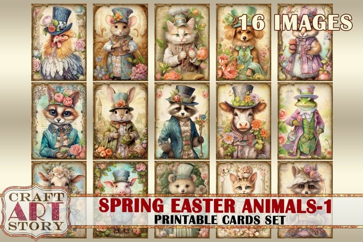 Vintage Spring Easter printable cards set-1, printables example image 1