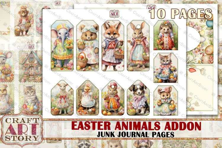 Easter animals Junk Journal Kit,Collage Pages ADDON example image 1