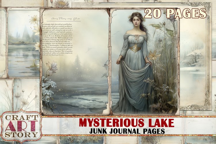 Vintage Mysterious Lake Junk Journal Pages printable example image 1