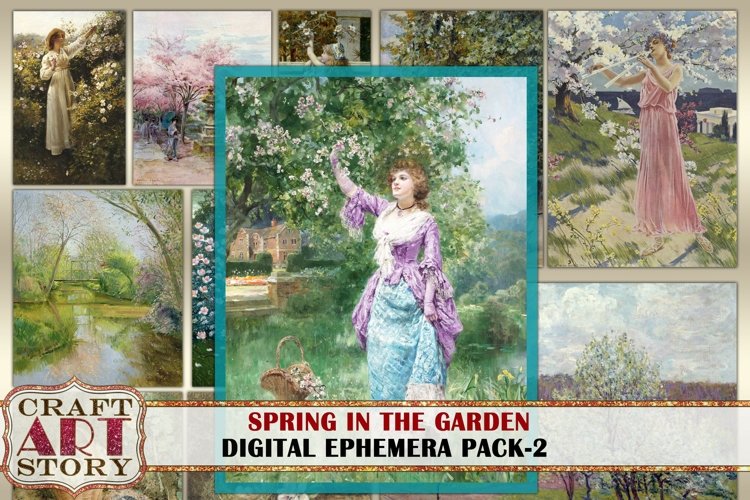 Spring garden art Ephemera Pack-2,Printable kit junk journal