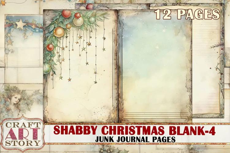 Vintage Shabby Christmas Blank-4 Junk Journal Kit,poinsettia