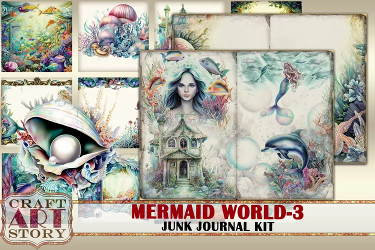Mermaid world junk journal watercolor Kit-3,fantasy ocean