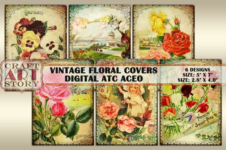 Vintage floral covers digital Card Set,Cards Atc ACEO