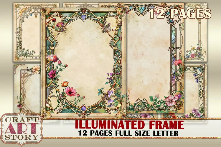 Vintage Illuminated Frame journal pages,Border,Scrapbook