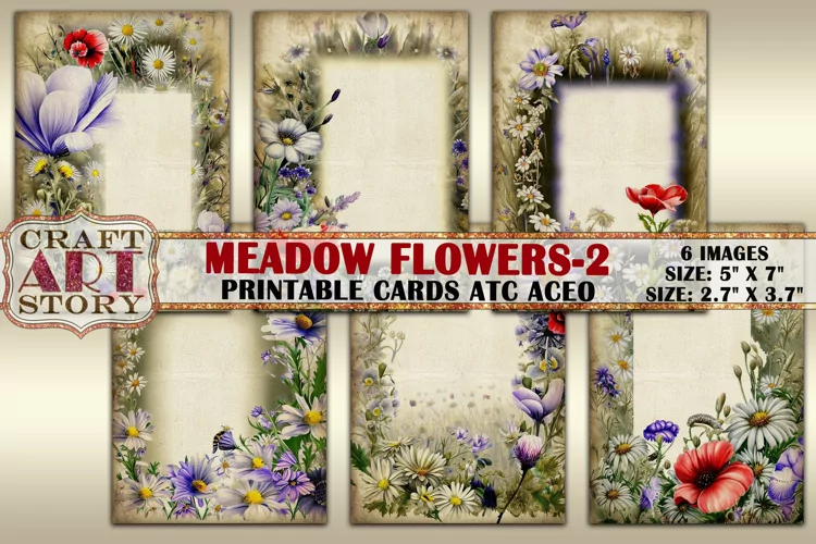 Wildflowers meadow-2 journal paper picture cards Atc ACEO