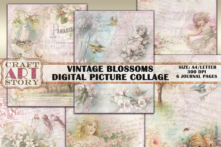 Vintage Blossoms Digital picture collage,printable papers