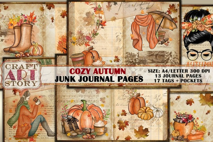 Cozy Autumn Junk Journal Collage Pages,digital kit