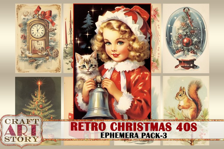 Retro Christmas Ephemera Pack,1940s papers,retro (2632045)