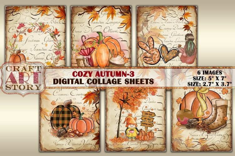 Cozy Autumn Collage kit-3,cute fall card digital paper example image 1