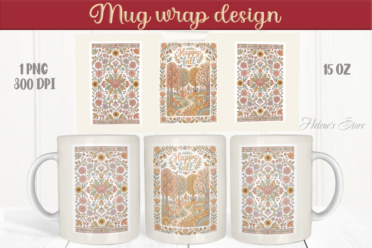 Happy fall mug wrap design png| Cute gold pumpkin