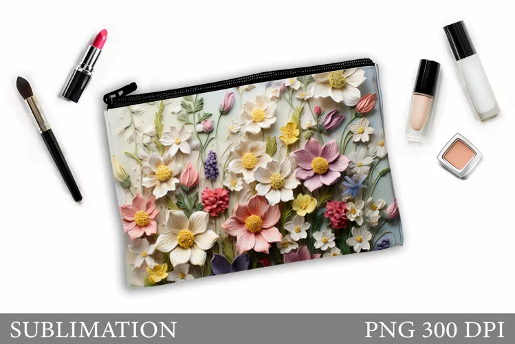 Flowers Makeup Bag Design. Floral Makeup Pouch Sublimation