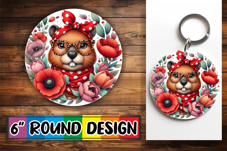 Whimsical Keychain Circle Sublimation, Cute Animals