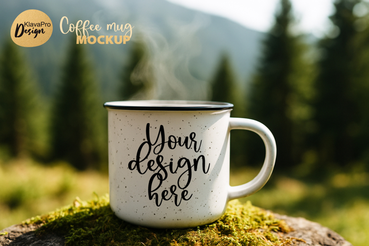 Camping Mug Mockup Speckled Enamel Cup Mountain Scene