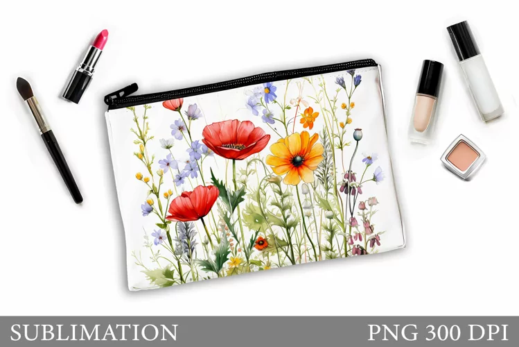 Wildflowers Makeup Bag Design. Flowers Sublimation