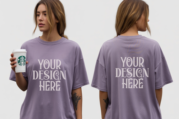Violet Comfort Colors 1717 Front & back T shirt Mockup