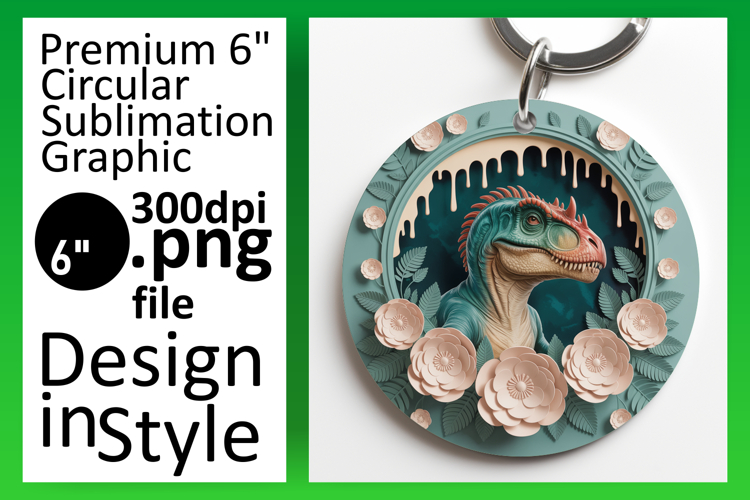 Cute Keychain Circle Design PNG , Cute Dino