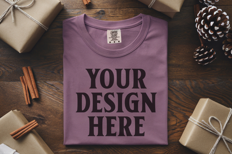 Orchid Comfort Colors 1717 Christmas Folded T-Shirt Mockup